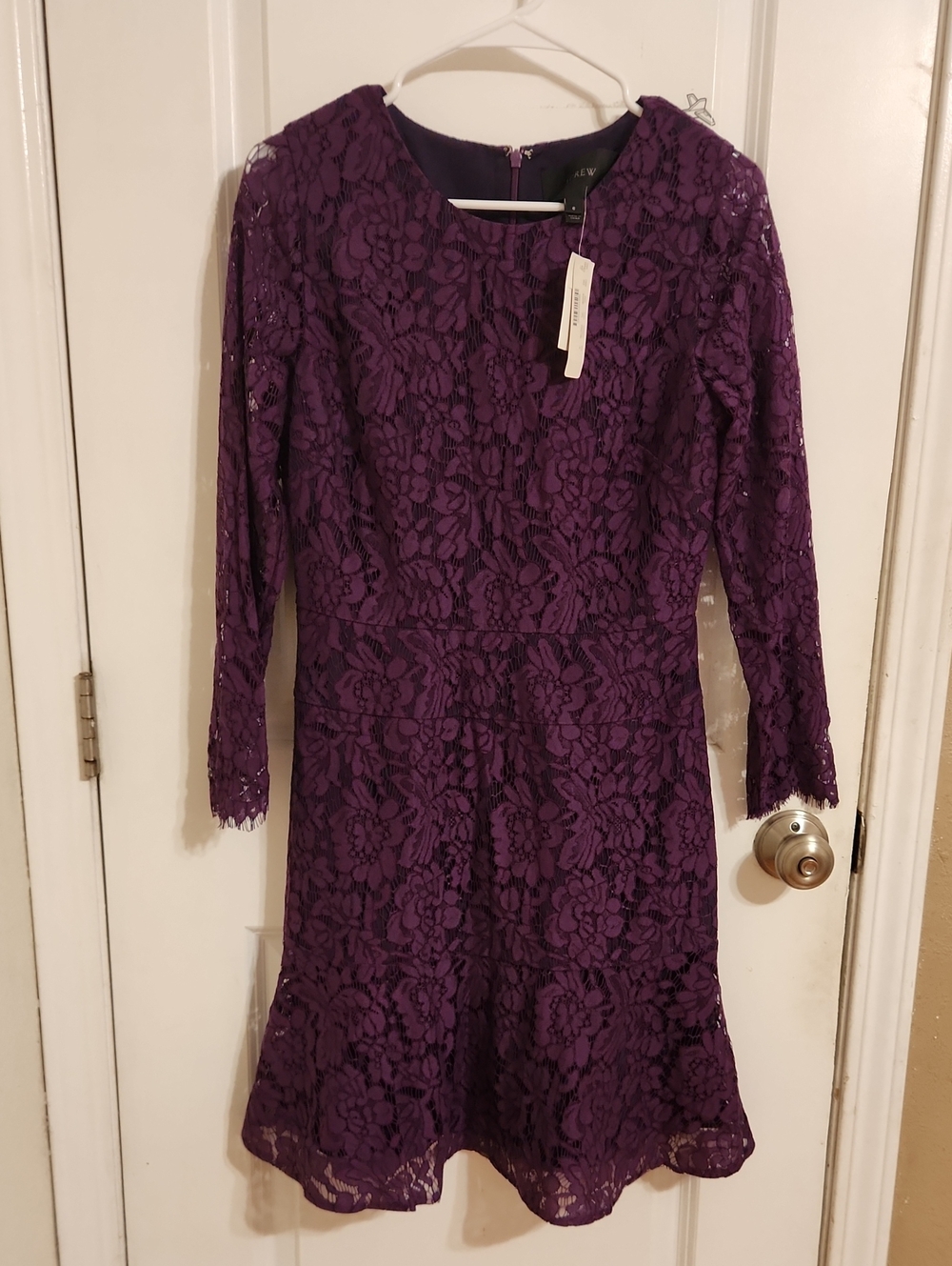 J. Crew Purple Lace Long Sleeve Fit-and-Flare Dress